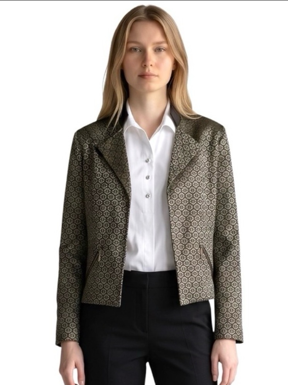 Chico’s Champagne Jacquard Jacket Size 2 (L/12)